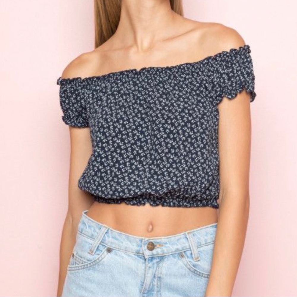 Brandy Melville navy blue floral Rio top